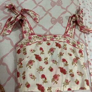 Rose & Olive Pink Floral Tie-Strap Crop Top